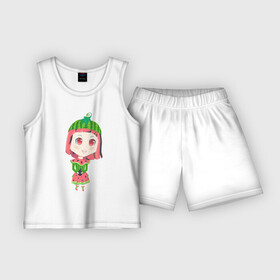 Детская пижама с шортами хлопок с принтом [Арбузинка] Аниме Чибик ,  |  | girl | аниме | анимешка | арбуз | девочка | зеленый | каваи | красный | милашка | милота | няшка | чиби | чибик