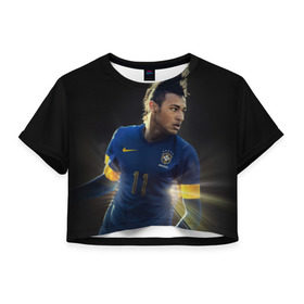 Женская футболка 3D укороченная с принтом Neymar , 100% полиэстер | круглая горловина, длина футболки до линии талии, рукава с отворотами | барселона | бразилия | неймар | футбол | футболист