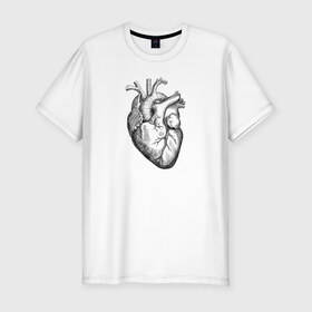 Мужская футболка премиум с принтом Heart , 92% хлопок, 8% лайкра | приталенный силуэт, круглый вырез ворота, длина до линии бедра, короткий рукав | вектор | карандаш | кардиология | кровь | мышца | орган | пульс | рисунок | сердце | черный