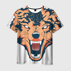 Мужская футболка 3D с принтом Red wolf , 100% полиэфир | прямой крой, круглый вырез горловины, длина до линии бедер | Тематика изображения на принте: вектор | волк | глаза | голова | голод | дикий | оранжевый | охота | хищник | ярость