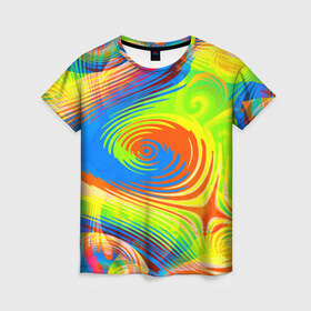 Женская футболка 3D с принтом Tie-Dye , 100% полиэфир ( синтетическое хлопкоподобное полотно) | прямой крой, круглый вырез горловины, длина до линии бедер | абстракция | волны | круги | спираль