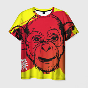 Мужская футболка 3D с принтом Fire Monkey , 100% полиэфир | прямой крой, круглый вырез горловины, длина до линии бедер | мартышка | обезьяна | огненная