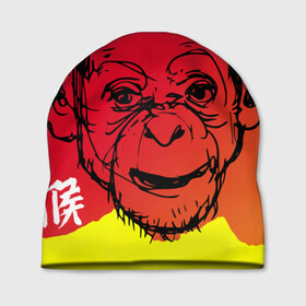 Шапка 3D с принтом Fire Monkey , 100% полиэстер | универсальный размер, печать по всей поверхности изделия | мартышка | обезьяна | огненная