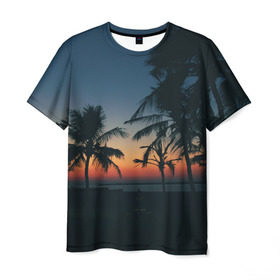 Мужская футболка 3D с принтом Пальмы , 100% полиэфир | прямой крой, круглый вырез горловины, длина до линии бедер | Тематика изображения на принте: sea | summer | берег | лето | море | океан | отдых | пальмы | пляж | солнце