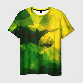 Мужская футболка 3D с принтом Polygonal , 100% полиэфир | прямой крой, круглый вырез горловины, длина до линии бедер | желтый | зеленый | полигоны