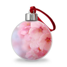 Ёлочный шар с принтом Сакура , Пластик | Диаметр: 77 мм | Тематика изображения на принте: весна | вишня | розовый | цветение | цветы | япония