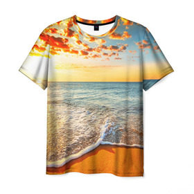 Мужская футболка 3D с принтом Лазурный берег , 100% полиэфир | прямой крой, круглый вырез горловины, длина до линии бедер | Тематика изображения на принте: берег | лето | море | отдых