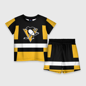 Детский костюм с шортами 3D с принтом Pittsburg Penguins форма ,  |  | Тематика изображения на принте: pitsburg | питсбург | питтсбург | хоккей