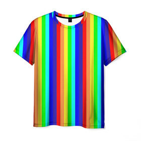 Мужская футболка 3D с принтом Радуга вертикальные полосы , 100% полиэфир | прямой крой, круглый вырез горловины, длина до линии бедер | вертикальные | жёлтый | зелёный | красный | оранжевый | полосы | радуга | синий | фиолетовый