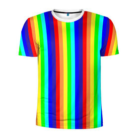 Мужская футболка 3D спортивная с принтом Радуга вертикальные полосы , 100% полиэстер с улучшенными характеристиками | приталенный силуэт, круглая горловина, широкие плечи, сужается к линии бедра | вертикальные | жёлтый | зелёный | красный | оранжевый | полосы | радуга | синий | фиолетовый