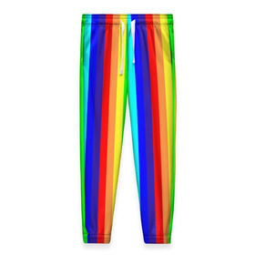Женские брюки 3D с принтом Радуга вертикальные полосы , полиэстер 100% | прямой крой, два кармана без застежек по бокам, с мягкой трикотажной резинкой на поясе и по низу штанин. В поясе для дополнительного комфорта — широкие завязки | вертикальные | жёлтый | зелёный | красный | оранжевый | полосы | радуга | синий | фиолетовый
