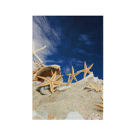 Обложка для паспорта матовая кожа с принтом Морской пляж 1 , натуральная матовая кожа | размер 19,3 х 13,7 см; прозрачные пластиковые крепления | море | отдых | отпуск | пляж | ракушки | туризм