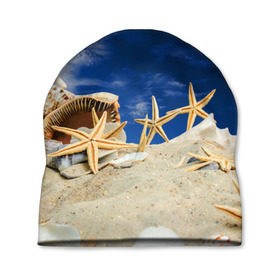 Шапка 3D с принтом Морской пляж 1 , 100% полиэстер | универсальный размер, печать по всей поверхности изделия | море | отдых | отпуск | пляж | ракушки | туризм
