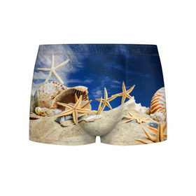 Мужские трусы 3D с принтом Морской пляж 1 , 50% хлопок, 50% полиэстер | классическая посадка, на поясе мягкая тканевая резинка | море | отдых | отпуск | пляж | ракушки | туризм