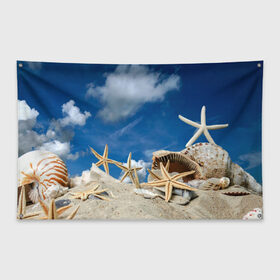 Флаг-баннер с принтом Морской пляж 3 , 100% полиэстер | размер 67 х 109 см, плотность ткани — 95 г/м2; по краям флага есть четыре люверса для крепления | море | отдых | отпуск | пляж | ракушки | туризм
