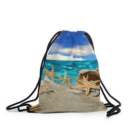 Рюкзак-мешок 3D с принтом Морской пляж 4 , 100% полиэстер | плотность ткани — 200 г/м2, размер — 35 х 45 см; лямки — толстые шнурки, застежка на шнуровке, без карманов и подкладки | море | отдых | отпуск | пляж | ракушки | туризм