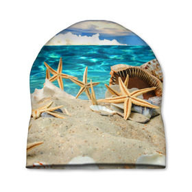 Шапка 3D с принтом Морской пляж 4 , 100% полиэстер | универсальный размер, печать по всей поверхности изделия | море | отдых | отпуск | пляж | ракушки | туризм