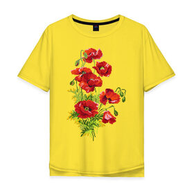Мужская футболка хлопок Oversize с принтом Маки , 100% хлопок | свободный крой, круглый ворот, “спинка” длиннее передней части | embroidery | flowers | poppies | red | wild | вышивка | красные | маки | полевые | цветы