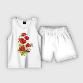 Детская пижама с шортами хлопок с принтом Маки ,  |  | embroidery | flowers | poppies | red | wild | вышивка | красные | маки | полевые | цветы