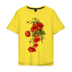 Мужская футболка хлопок Oversize с принтом Маки , 100% хлопок | свободный крой, круглый ворот, “спинка” длиннее передней части | embroidery | flowers | poppies | red | wild | вышивка | красные | маки | полевые | цветы