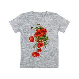 Детская футболка хлопок с принтом Маки , 100% хлопок | круглый вырез горловины, полуприлегающий силуэт, длина до линии бедер | embroidery | flowers | poppies | red | wild | вышивка | красные | маки | полевые | цветы