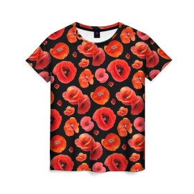 Женская футболка 3D с принтом Маки , 100% полиэфир ( синтетическое хлопкоподобное полотно) | прямой крой, круглый вырез горловины, длина до линии бедер | flowers | красные | маки | цветы