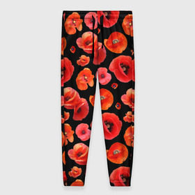 Женские брюки 3D с принтом Маки , полиэстер 100% | прямой крой, два кармана без застежек по бокам, с мягкой трикотажной резинкой на поясе и по низу штанин. В поясе для дополнительного комфорта — широкие завязки | flowers | красные | маки | цветы