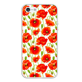 Чехол для iPhone 5/5S матовый с принтом Маки , Силикон | Область печати: задняя сторона чехла, без боковых панелей | flowers | красные | маки | паттерн | цветы