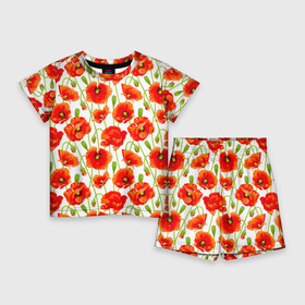 Детский костюм с шортами 3D с принтом Маки ,  |  | flowers | красные | маки | паттерн | цветы