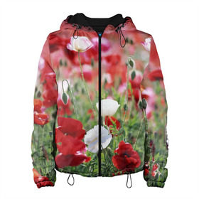 Женская куртка 3D с принтом Маки , ткань верха — 100% полиэстер, подклад — флис | прямой крой, подол и капюшон оформлены резинкой с фиксаторами, два кармана без застежек по бокам, один большой потайной карман на груди. Карман на груди застегивается на липучку | field | flowers | meadow | poppies | red | white | белые | красные | луг | маки | поле | полевые | цветы