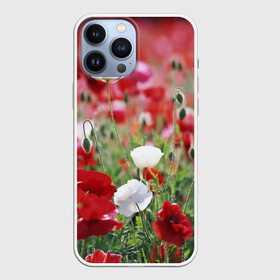 Чехол для iPhone 13 Pro Max с принтом Маки ,  |  | Тематика изображения на принте: field | flowers | meadow | poppies | red | white | белые | красные | луг | маки | поле | полевые | цветы