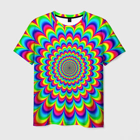 Мужская футболка 3D с принтом Psychedelic , 100% полиэфир | прямой крой, круглый вырез горловины, длина до линии бедер | круги | радужный | разоцветный | яркий