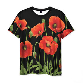 Мужская футболка 3D с принтом Маки , 100% полиэфир | прямой крой, круглый вырез горловины, длина до линии бедер | field | flowers | meadow | poppies | red | white | белые | красные | луг | маки | поле | полевые | цветы