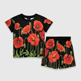 Детский костюм с шортами 3D с принтом Маки ,  |  | field | flowers | meadow | poppies | red | white | белые | красные | луг | маки | поле | полевые | цветы