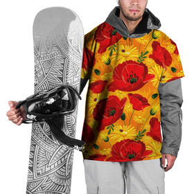 Накидка на куртку 3D с принтом Маки , 100% полиэстер |  | background | field | flowers | orange | poppies | red | yellow daisies | желтые ромашки | красные | маки | оранжевый | полевые | фон | цветы