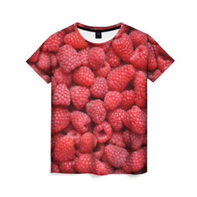 Женская футболка 3D с принтом Малина , 100% полиэфир ( синтетическое хлопкоподобное полотно) | прямой крой, круглый вырез горловины, длина до линии бедер | девушки | еда | красота | лето | море | фрукты
