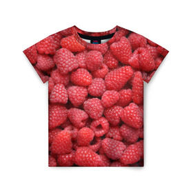 Детская футболка 3D с принтом Малина , 100% гипоаллергенный полиэфир | прямой крой, круглый вырез горловины, длина до линии бедер, чуть спущенное плечо, ткань немного тянется | девушки | еда | красота | лето | море | фрукты