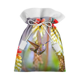 Подарочный 3D мешок с принтом Колибри , 100% полиэстер | Размер: 29*39 см | Тематика изображения на принте: лепесток | новая | природа | птичка | цветок | яркая