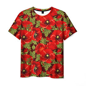 Мужская футболка 3D с принтом Маки , 100% полиэфир | прямой крой, круглый вырез горловины, длина до линии бедер | flowers | poppies | red | wild | красные | мак | маки | полевые | цветы