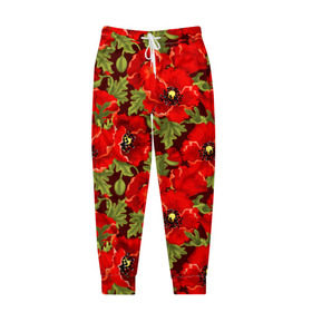 Мужские брюки 3D с принтом Маки , 100% полиэстер | манжеты по низу, эластичный пояс регулируется шнурком, по бокам два кармана без застежек, внутренняя часть кармана из мелкой сетки | flowers | poppies | red | wild | красные | мак | маки | полевые | цветы