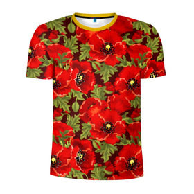 Мужская футболка 3D спортивная с принтом Маки , 100% полиэстер с улучшенными характеристиками | приталенный силуэт, круглая горловина, широкие плечи, сужается к линии бедра | flowers | poppies | red | wild | красные | мак | маки | полевые | цветы