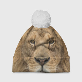 Шапка 3D c помпоном с принтом Лев , 100% полиэстер | универсальный размер, печать по всей поверхности изделия | грива | джунгли | животные | зверь | король | кровь | лев | охотник | хищник | царь