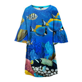 Детское платье 3D с принтом Экзотические рыбки , 100% полиэстер | прямой силуэт, чуть расширенный к низу. Круглая горловина, на рукавах — воланы | животые | красочные | морские | рыбки | цветные | экзотические