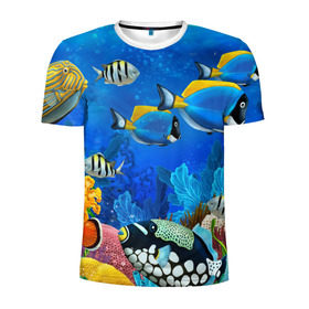 Мужская футболка 3D спортивная с принтом Экзотические рыбки , 100% полиэстер с улучшенными характеристиками | приталенный силуэт, круглая горловина, широкие плечи, сужается к линии бедра | Тематика изображения на принте: животые | красочные | морские | рыбки | цветные | экзотические