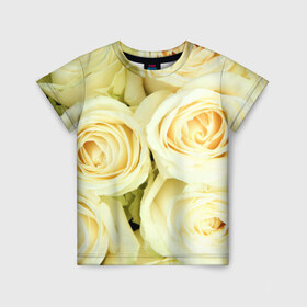 Детская футболка 3D с принтом Белые розы , 100% гипоаллергенный полиэфир | прямой крой, круглый вырез горловины, длина до линии бедер, чуть спущенное плечо, ткань немного тянется | лепестки | розы | цветы