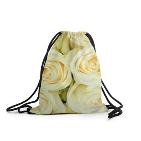 Рюкзак-мешок 3D с принтом Белые розы , 100% полиэстер | плотность ткани — 200 г/м2, размер — 35 х 45 см; лямки — толстые шнурки, застежка на шнуровке, без карманов и подкладки | лепестки | розы | цветы