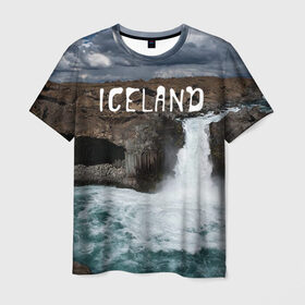 Мужская футболка 3D с принтом Исландия. Водопад , 100% полиэфир | прямой крой, круглый вырез горловины, длина до линии бедер | исландия