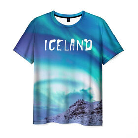 Мужская футболка 3D с принтом Исландия. Полярное сияние. , 100% полиэфир | прямой крой, круглый вырез горловины, длина до линии бедер | исландия