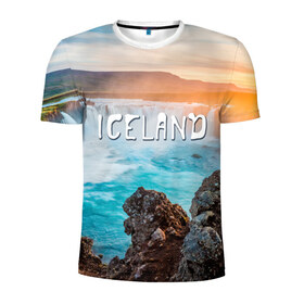 Мужская футболка 3D спортивная с принтом Исландия. Водопад , 100% полиэстер с улучшенными характеристиками | приталенный силуэт, круглая горловина, широкие плечи, сужается к линии бедра | исландия