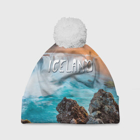 Шапка 3D c помпоном с принтом Исландия. Водопад , 100% полиэстер | универсальный размер, печать по всей поверхности изделия | исландия